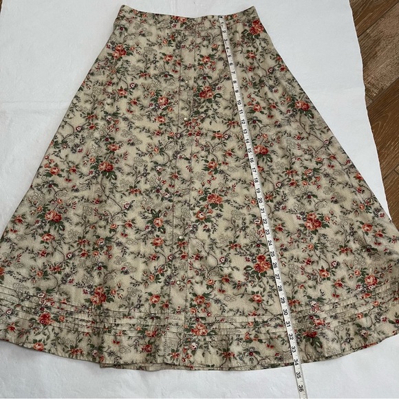 Vtg Lauren Ralph Lauren Floral Snap Button Front MIDI Skirt - Picture 8 of 8